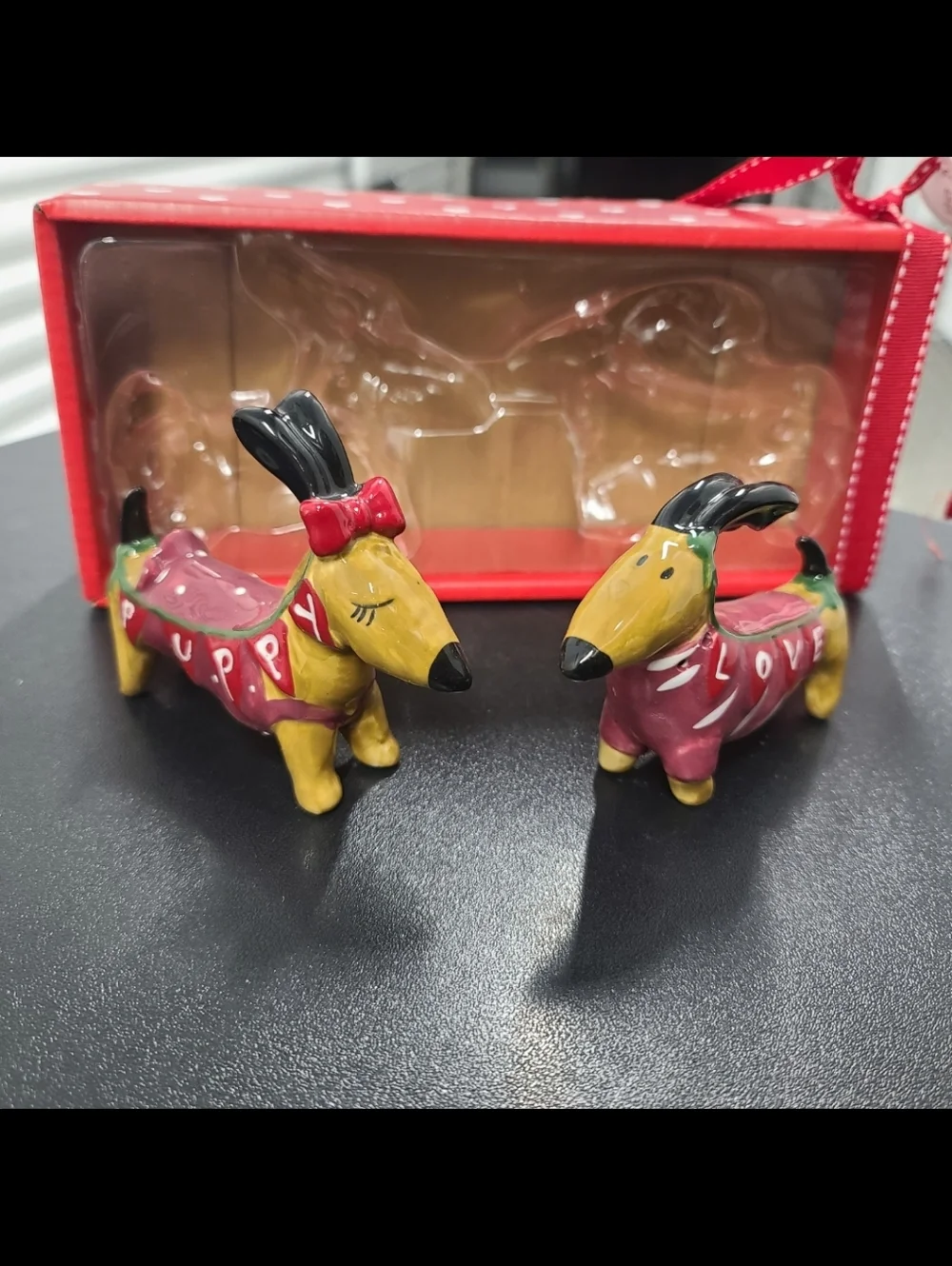 Dachshund Dog Doxie Couple Salt Pepper Set Collectible Ceramic By Blue Sky New